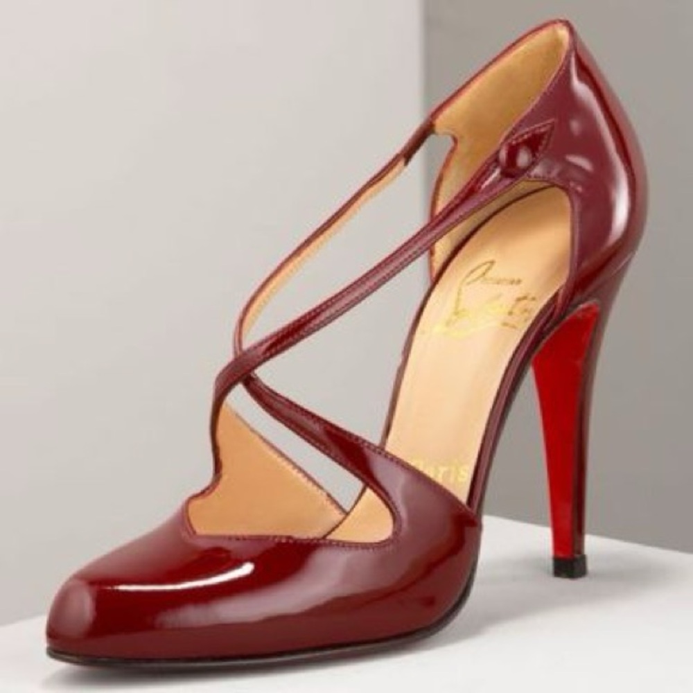 Christian Louboutin TRICLO 100 Patent Heel Red WINE Burgundy Heels